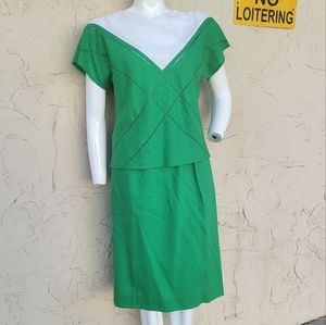Vintage Green and White Skirt Suit